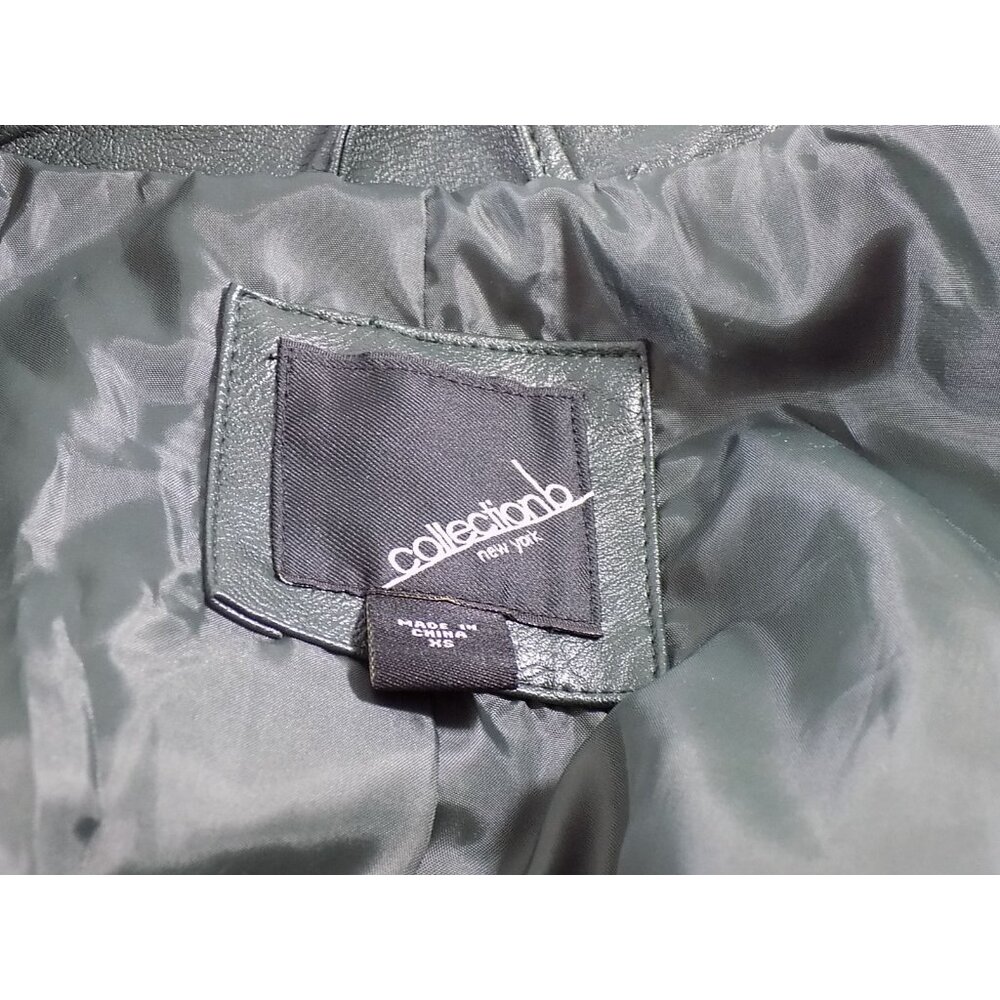 Faux Leather Jacket Dark Green Women Size XS Collection b Star Studded NWT - Picture 9 of 10